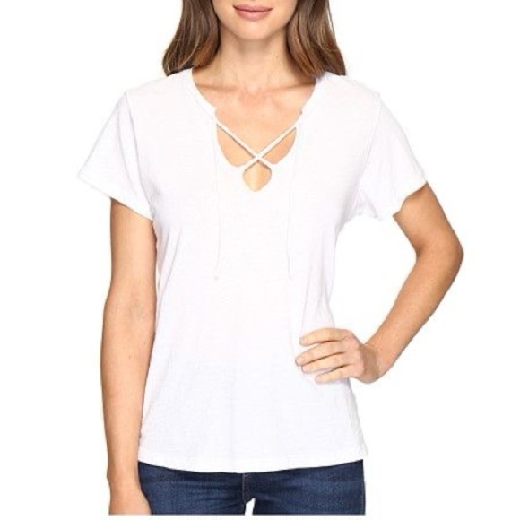 Revolve LNA Raw Tie Tee T-Shirt Short Sleeve Front tie V-neck Relaxed fit White - Picture 2 of 12